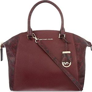 Michael Kors Riley Burgundy and Snakeskin Satchel
